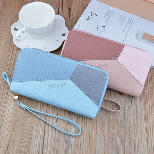 New Wallet Women's Long Double Zipper Clutch Fashion Stitching Contrast Color Large Capacity Double Layer Wallet Mobile Phone Bag