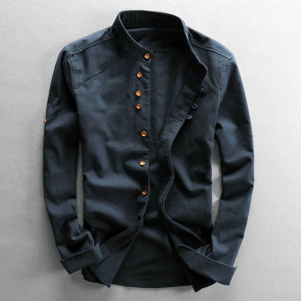 Ретро рубашка, хлопок и лен, slim fit