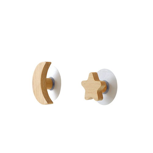 Nordic wooden wall hook beech star moon punch-free coat hook entrance door decorative wall hanging coat hook