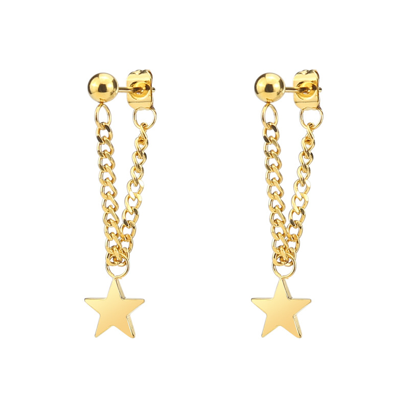 2023, Japan and South Korea hot selling simple personality five-pointed star pendant stainless steel earrings women's ear jewelry manufacturers cross-border wholesale