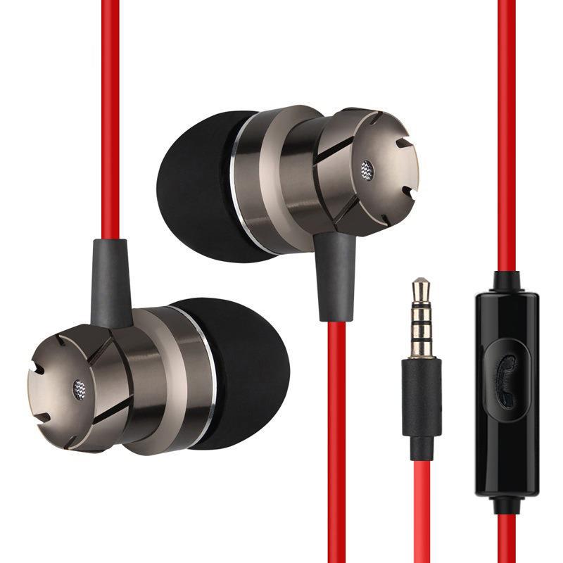 Metal headphones in-ear turbo bass with microphone wire control mobile phone headphones computer MP3 headphones wholesale