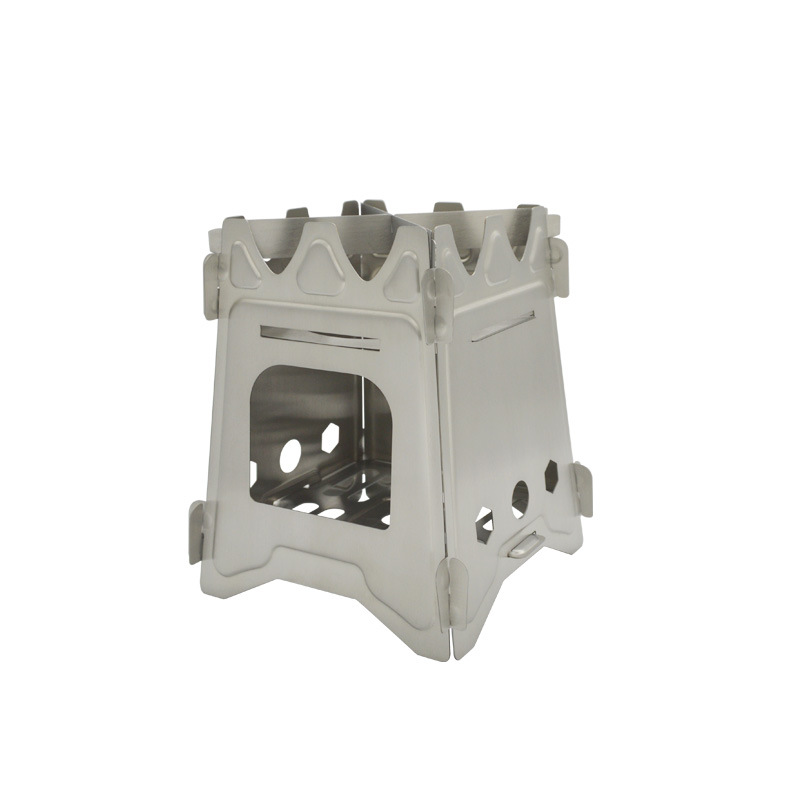 Outdoor Stainless Steel Medium Two-way Pressure Type Folding Firewood Stove with Alcohol Tray Portable Picnic Camping Supplies