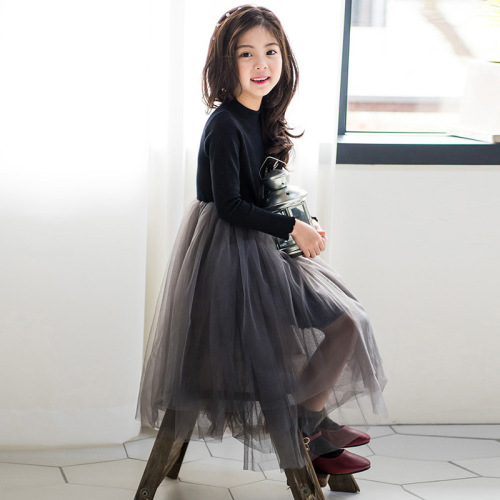 HT118 Girls Autumn and Winter Clothing 2020 Girls Dress Velvet Thickened Korean Style Children's Clothing Female Princess Dress Mesh Skirt