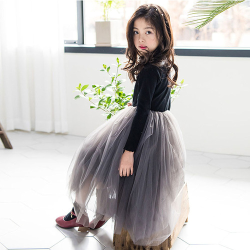 HT118 Girls Autumn and Winter Clothing 2020 Girls Dress Velvet Thickened Korean Style Children's Clothing Female Princess Dress Mesh Skirt