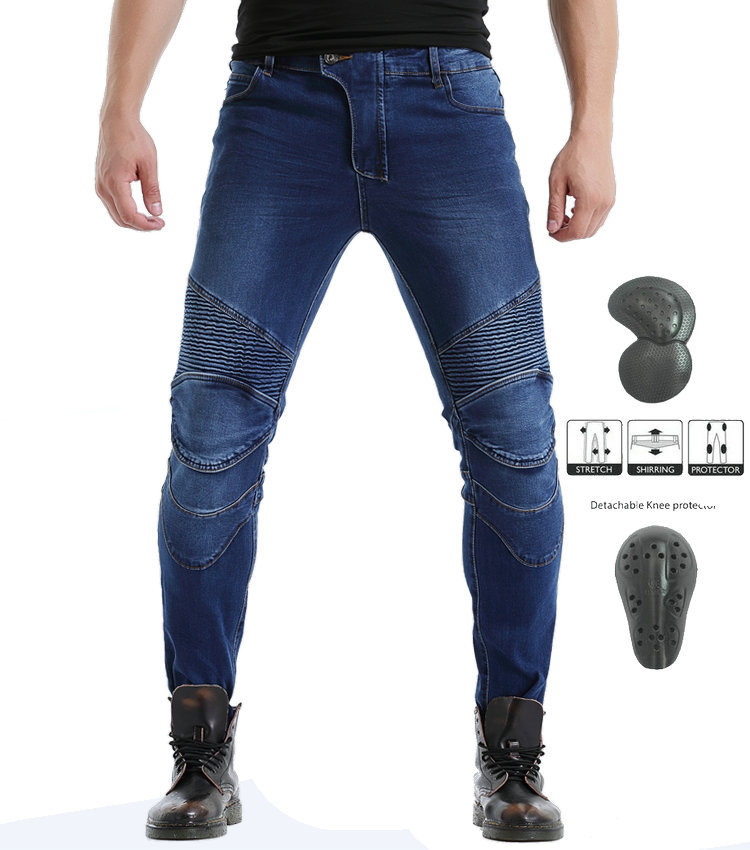 Volero motocicleta pantalones vaqueros rectos de la motocicleta de los hombres con la cubierta recta delgada pantalones de mezclilla de carreras