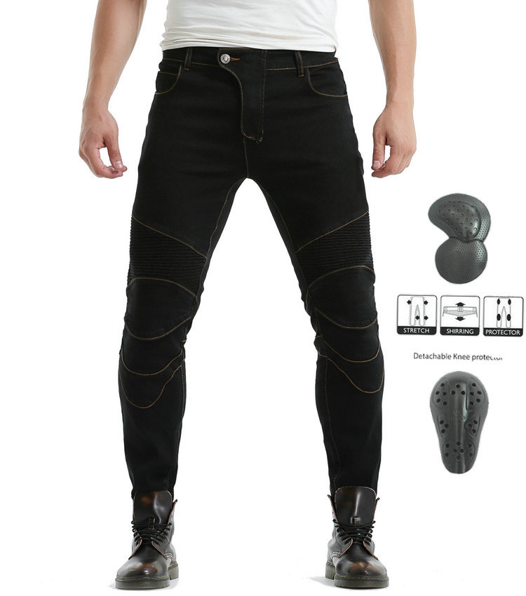 Volero motocicleta pantalones vaqueros rectos de la motocicleta de los hombres con la cubierta recta delgada pantalones de mezclilla de carreras