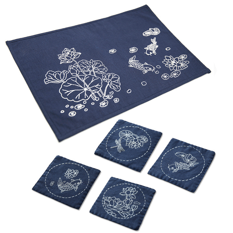 Bordado DIY auto-bordado principiante haciendo Mat tridimensional bordado posavasos placa estera matanza paquete de material de tiempo