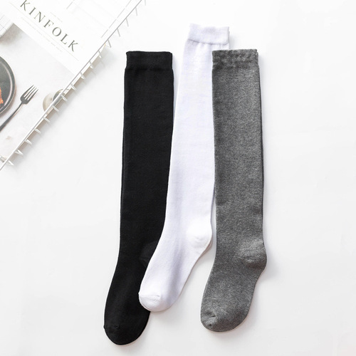 New women's socks set, black and white, gray, versatile solid color over-the-knee socks, slimming college style cotton socks, the same trendy internet celebrity socks