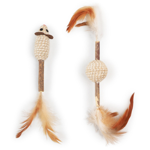 Cat toys wholesale Pipitao ring beads with feathers wooden sky polygonum rope simulation ball cat toy mouse
