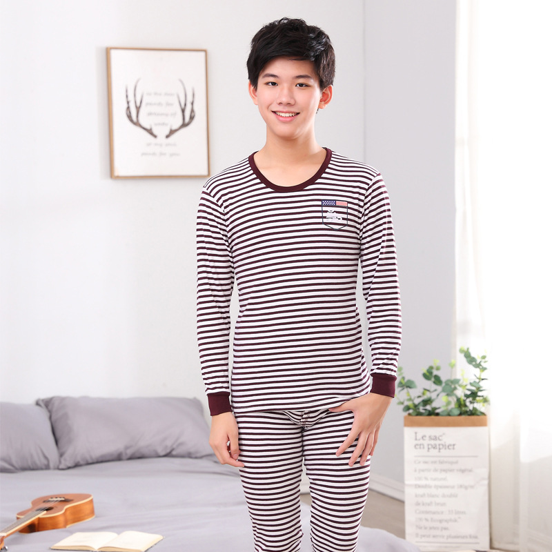 Ropa de otoño para niños medianos y grandes para hombres pantalones largos traje suéter de algodón de Cuello medio alto adolescentes estudiantes de secundaria cubierta de ropa interior cálida de algodón puro