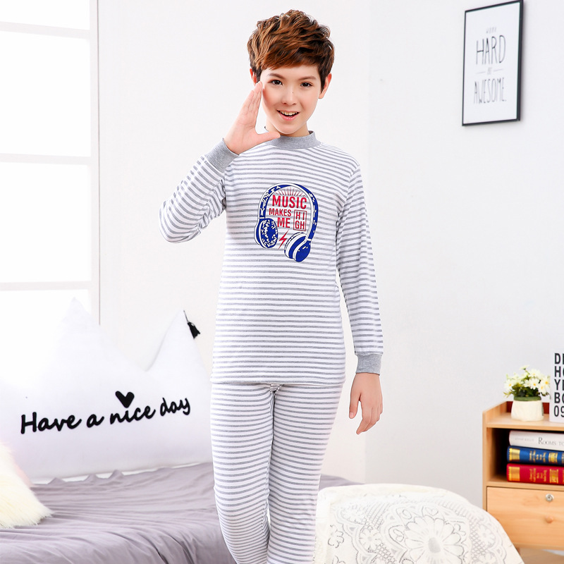 Ropa de otoño para niños medianos y grandes para hombres pantalones largos traje suéter de algodón de Cuello medio alto adolescentes estudiantes de secundaria cubierta de ropa interior cálida de algodón puro