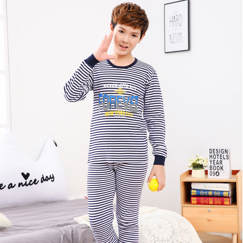 Ropa de otoño para niños medianos y grandes para hombres pantalones largos traje suéter de algodón de Cuello medio alto adolescentes estudiantes de secundaria cubierta de ropa interior cálida de algodón puro