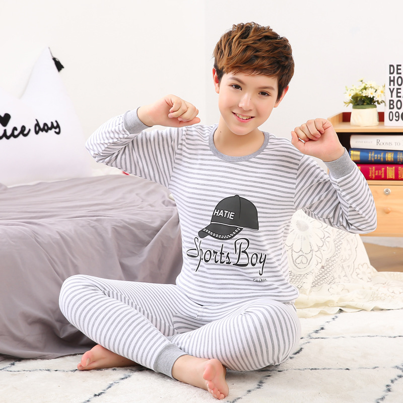 Ropa interior juvenil traje masculino estudiante ropa mediana y grande niños más tamaño suéter de algodón conjunto de ropa interior térmica