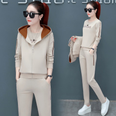 早秋運動套裝女2024新款韓版連帽時尚洋氣寬鬆衛衣休閒三件套春秋