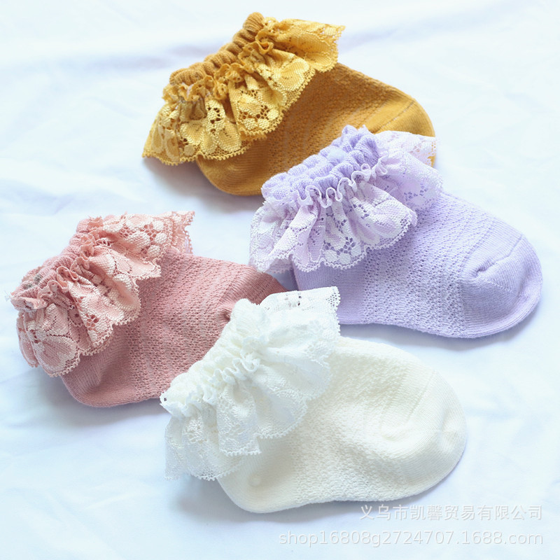 Calcetines para niños para primavera, otoño y verano, calcetines de encaje para niñas, calcetines sueltos de princesa de encaje para bebé, calcetines para bebé, calcetines cortos de algodón, transpirables
