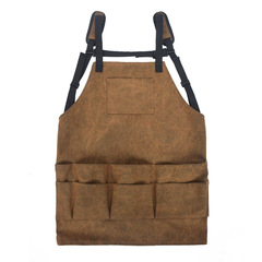 One-piece multi-pocket canvas beige tool apron barbecue apron cleaning anti-dirty apron cross-border