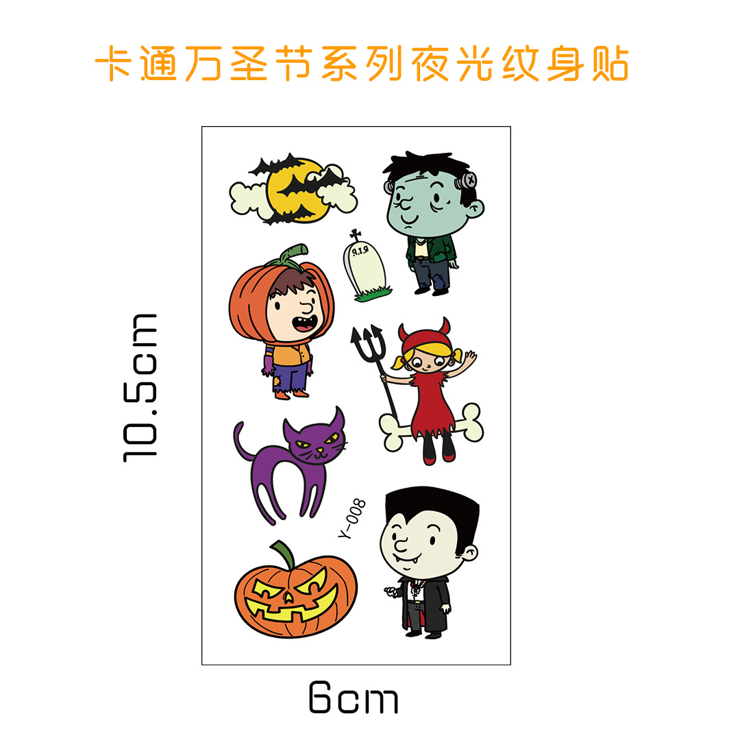 Tatuajes Temporales Luminosos Infantiles de Papel de Transferencia de Agua para Halloween y Fiestas