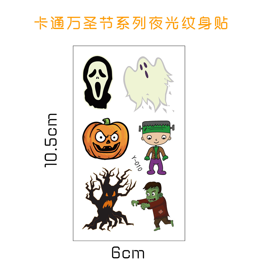 Tatuajes Temporales Luminosos Infantiles de Papel de Transferencia de Agua para Halloween y Fiestas