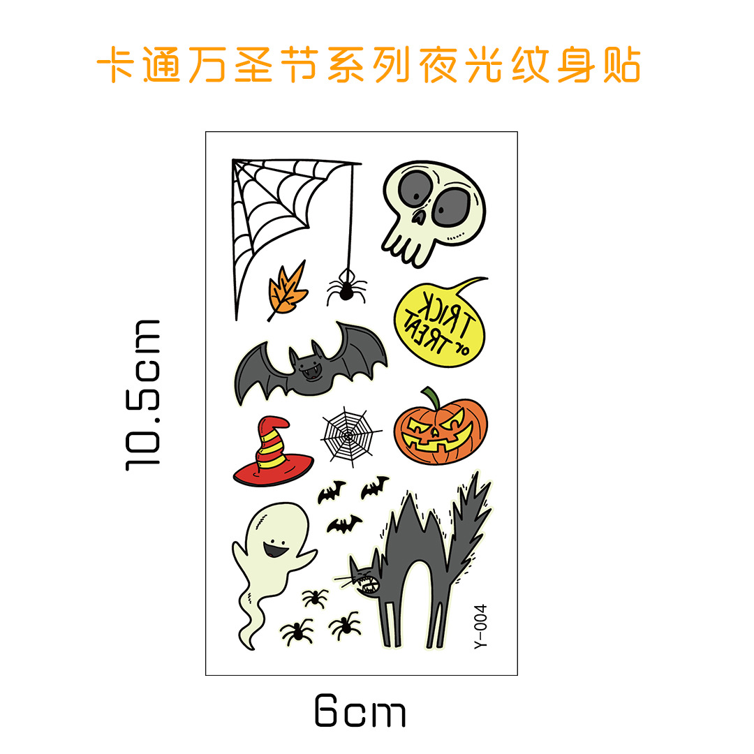 Tatuajes Temporales Luminosos Infantiles de Papel de Transferencia de Agua para Halloween y Fiestas