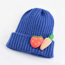 【 SY小茉莉】 冬季东大门萝卜草莓羊绒保暖帽韩版儿童毛线针织帽