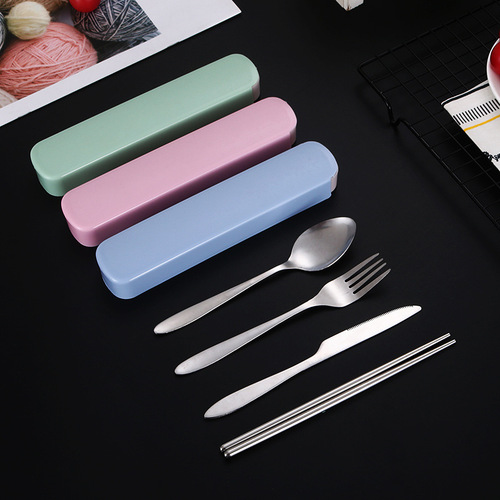 Stainless steel portable cutlery outdoor travel student gift set of 3-4 pieces stainless steel tableware