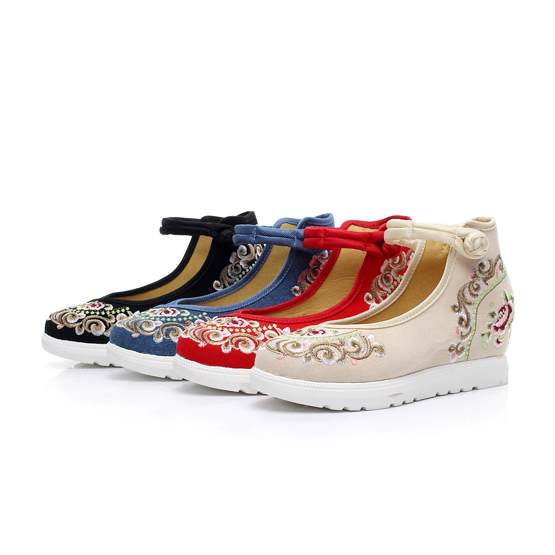 Большая белая подошва на высоком каблуке вышитые женские туфли