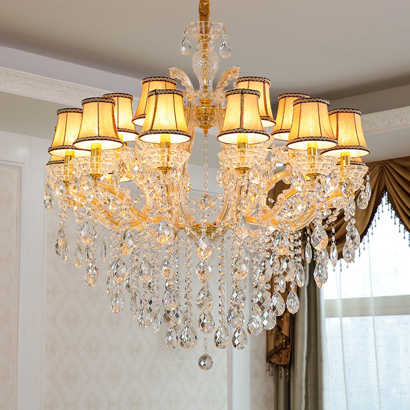 Sala de estar lámpara de araña de estilo europeo clip de oro comedor lámpara de la vela dormitorio lámpara de cristal atmósfera Villa duplex lámparas de construcción