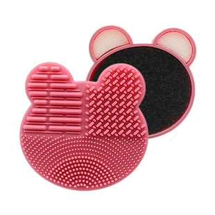 Silicone Brush Cleaner Small Tin Box, Sponge Insert, Bear-Shaped Compact Cleaner