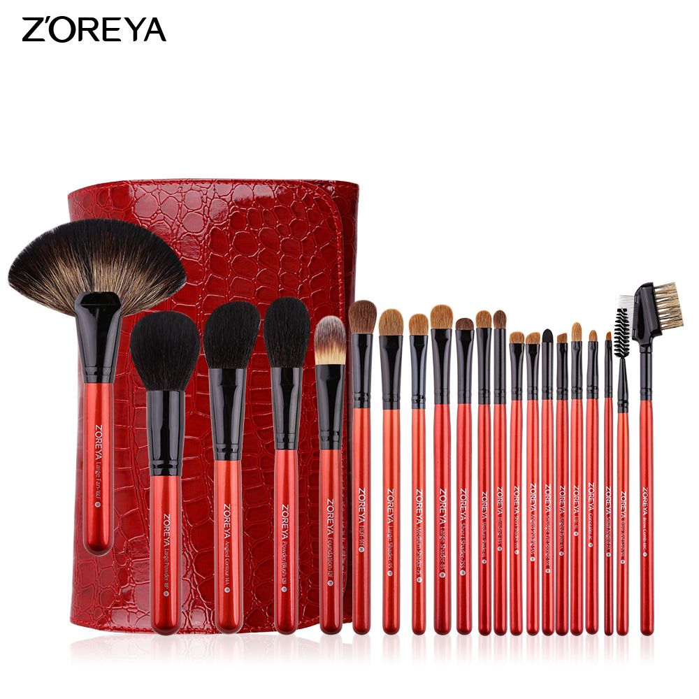 Zhuolya patrón de cuero de cocodrilo rojo 21 piezas conjunto completo cepillo de maquillaje de lana mango de madera herramientas de maquillaje conjunto de cepillo de maquillaje