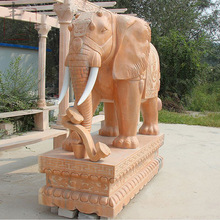 晚霞红动物大象雕塑 大理石雕刻象雕塑 酒店门口石头大象开业摆件