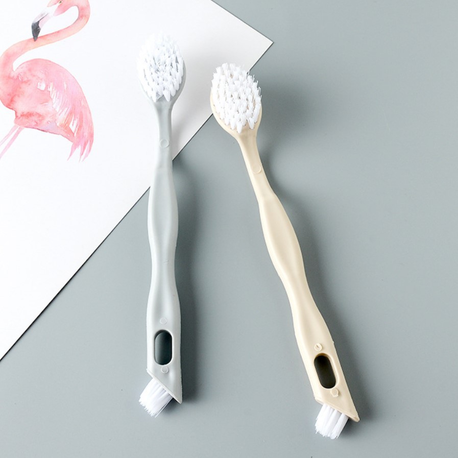 Household Brush Soft Wool Double-headed Small White Shoe Brush Long Handle Baby Cleaning Shoe Brush Kids Decontamination Double-headed Shoe Washer