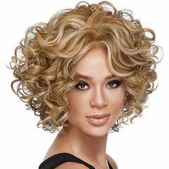 African cross-border wigs for women: short, curly styles, European and American fashion, voluminous "explosion" hairstyles, golden curls—manufacturer-direct, straight hair options