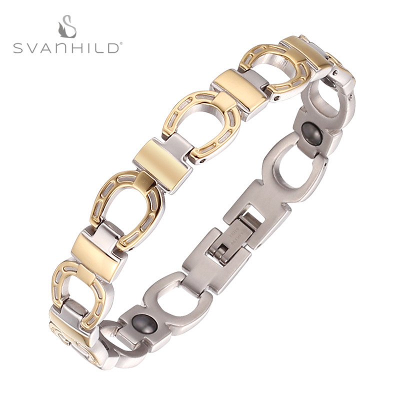 Amazon's Hot Model Electroplated 14K Gold Cut Out U Letter Magnet Stainless Steel Bracelet for Men with Customizable Engraving