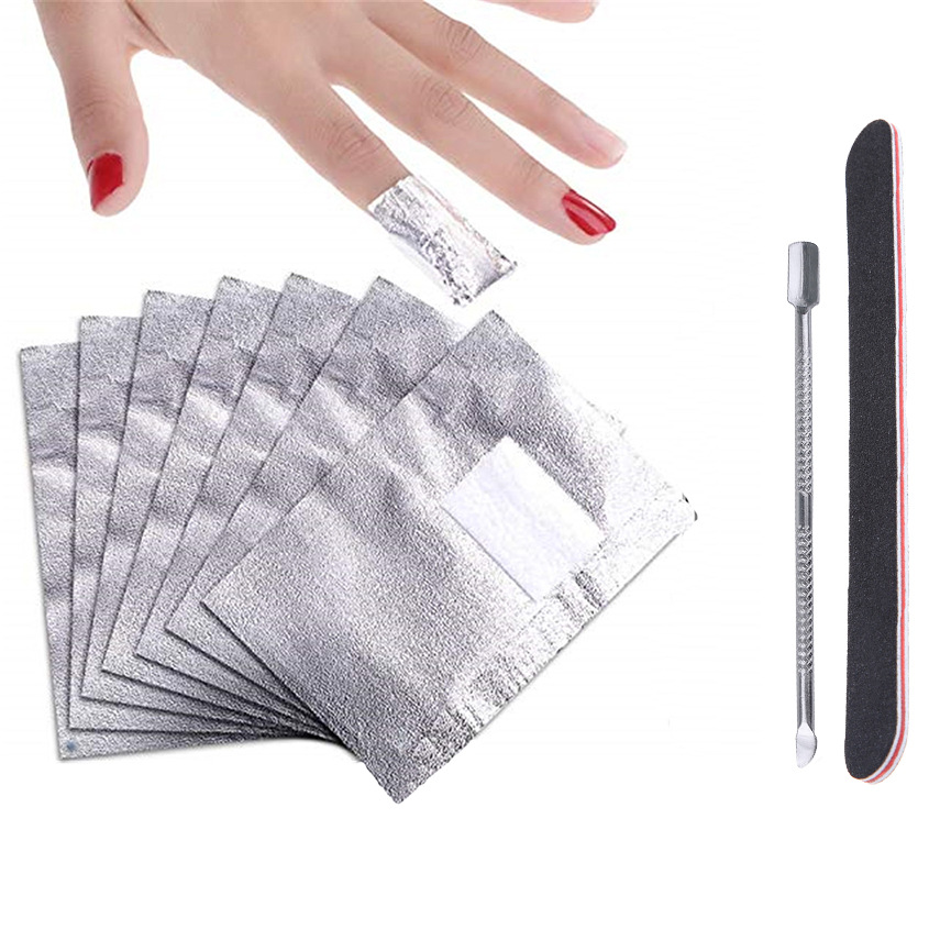 外贸美甲工具卸甲棉片用品美甲箔压纹卸甲锡纸小钢推红心砂条挫条
