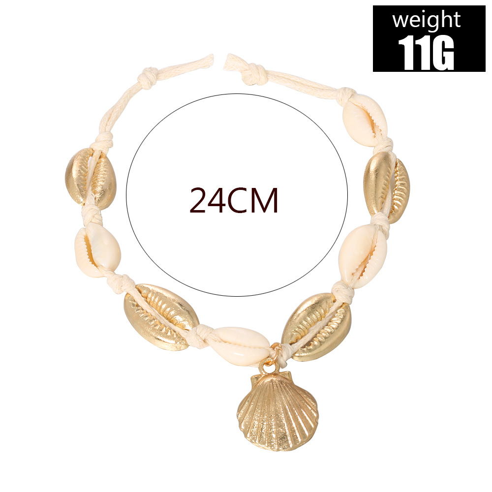 Ornamente de picior pentru femei, glezne împletite din aliaj de coajă de aliaj, drăguțe și populare, de plajă, japoneze și coreene, drăguțe, populare, la modă, ornamente noi pentru picioare_voghion.com