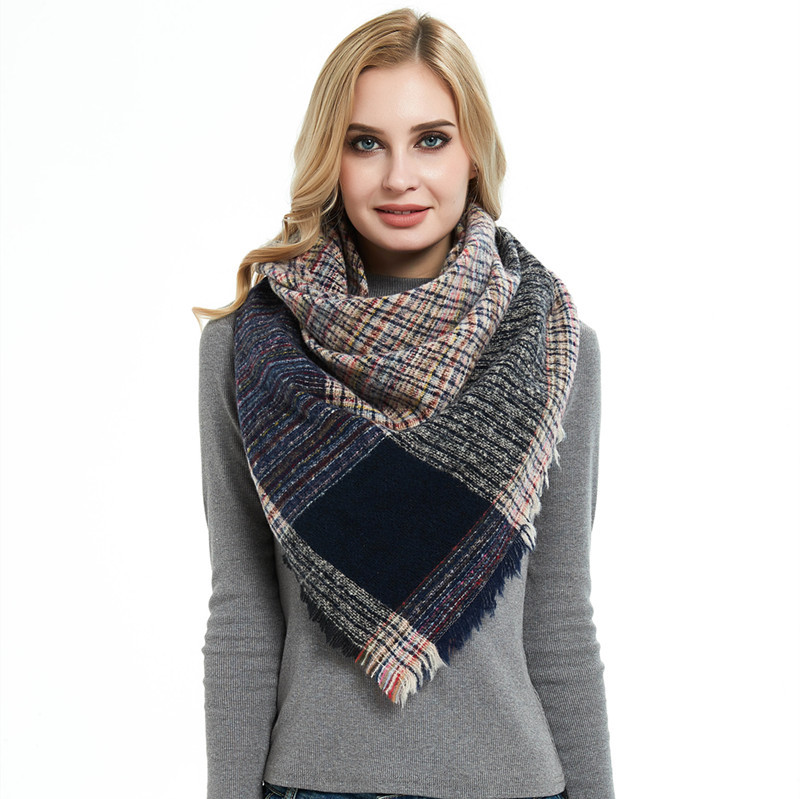 Chal fino unisex Bufanda de primavera e invierno para mujer Bufanda de chal triangular de cuadros finos_voghion.com
