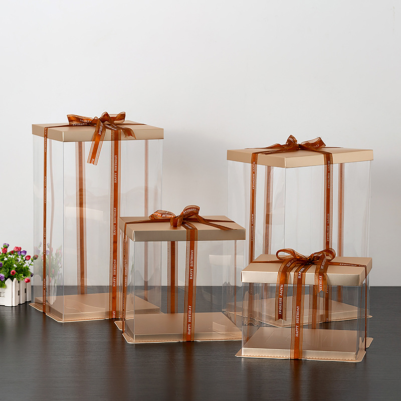 透明蛋糕盒6寸8寸10寸单层双层加高金色热门蛋糕盒烘焙盒透明包装