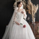 Daifa Wedding Dress 2024 New Style off-shoulder Mid-sleeve Korean Bride Wedding Dress plus size Pregnant Women's Slimming Wedding Dress