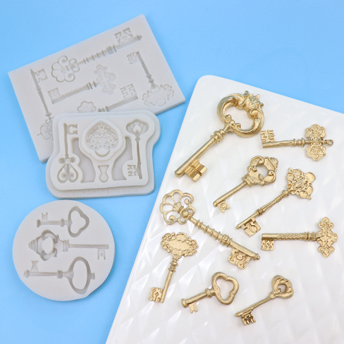 Antique key fondant silicone mold, various key lock cake decorations, creative DIY baking chocolate molds