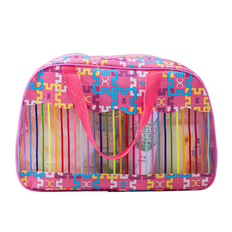 Suministro directo de fábrica gran capacidad color raya patrón lavado portátil de almacenamiento portátil PVC bolsa de cosméticos suministro directo de fábrica