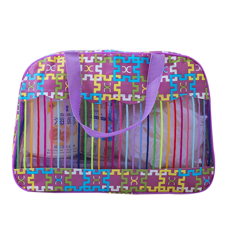 Suministro directo de fábrica gran capacidad color raya patrón lavado portátil de almacenamiento portátil PVC bolsa de cosméticos suministro directo de fábrica