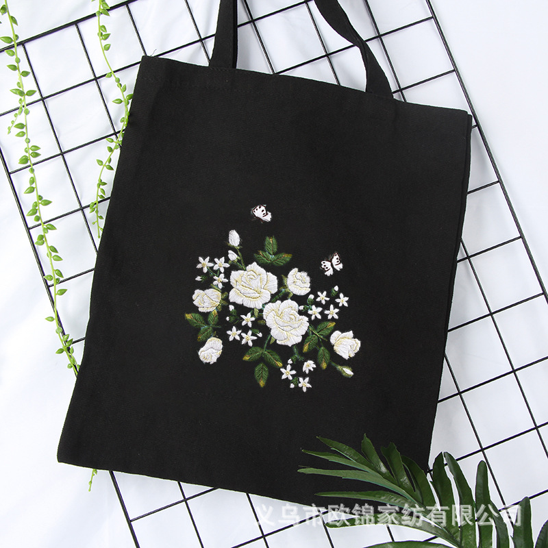 Bordado Negro Bolsa de lona bordado DIY estudiante bolso de hombro adulto hecho a mano principiante material bolsa Suzhou bordado