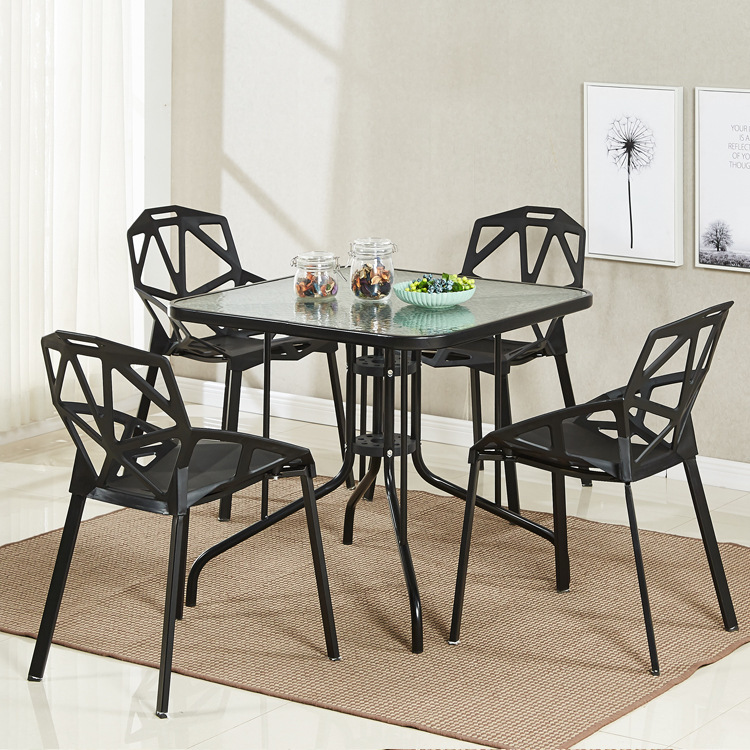Tempered Glass Round Table Negotiation Table and Chair Combination Outdoor Small Table Modern Simple Iron Dining Table Leisure Coffee Table