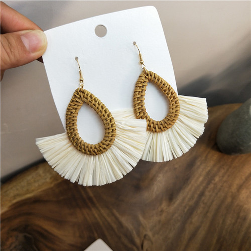 Holiday style hand-knitted rattan raffia earrings Internet celebrity Korean Dongdaemun new ins ear hook earrings earrings
