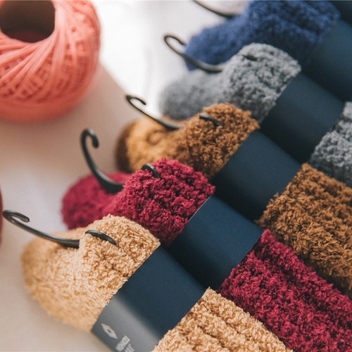 Autumn/Winter New Half-Fleece Coral Fleece Thick Warm Mid-Calf Men's Socks Solid Color Floor Socks Towel Socks Wholesale