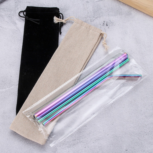 Stainless steel straw set with titanium-plated colorful metal 304 colored straight and curved straws for drinks, stainless steel milk tea straws