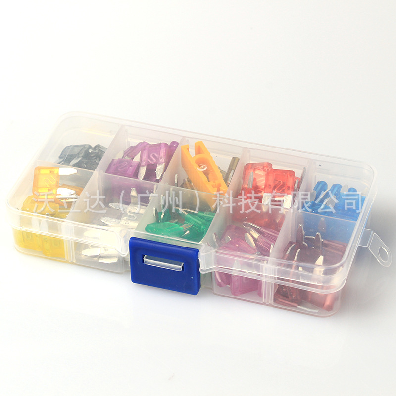 120pcs汽车保险片 小号插式保险片保险丝环保插片黄夹子套装盒装