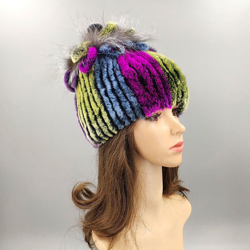 Europa y América nueva piel de conejo Rex de punto sombrero de las mujeres del otoño y el invierno engrosada moda todo fósforo caliente de piel elástica sombrero de lana