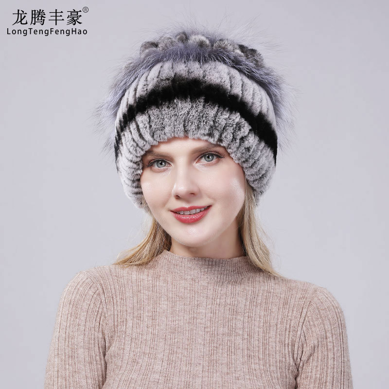 新款獭兔毛顶大花帽女士皮草帽冬季加厚时尚百搭保暖帽子厂家批发