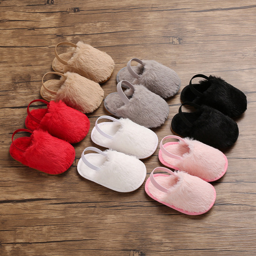 Spring/Autumn 0-1 Baby Girls' Shoes: Non-Slip Rubber Sole Fuzzy Shoes for Infants Learning to Walk (0-12 Months)